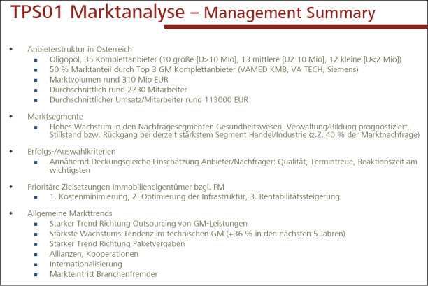 Abbildung 8–2: Marktanalyse im Zuge des Strategieprozesses im Geschäftsbereich Gebäudemanagement der ÖBB Bau AG