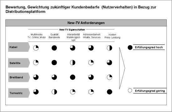 Abbildung 8: Bewertung zukünftiger Kundenbedarfe im Umfeld der Mediennutzung und deren Erfüllung über die verschiedenen Verteilplattformen