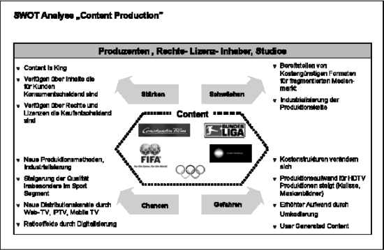 Abbildung 9: Stärken und Schwächen sowie Chancen und Gefahren der Inhalteanbieter, Produzenten und Studios im Umfeld von New –TV